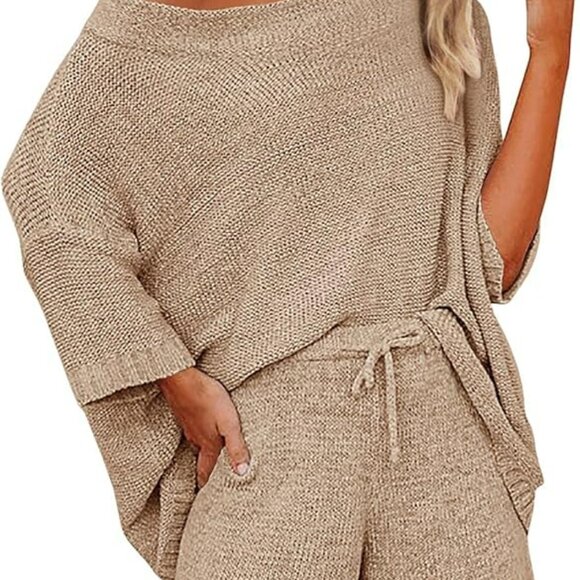 Mafulus Women's 2 Piece Outfits Sweater Sets Off Shoulder Knit Top Shorts Matchi - Picture 5 of 5